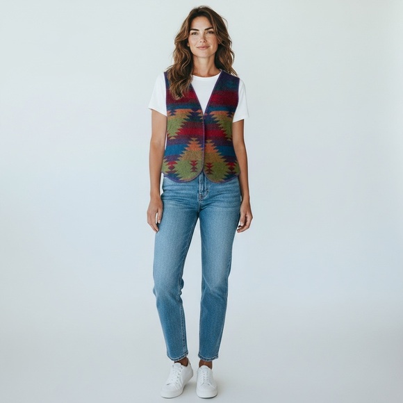 Rhonda Stark Navajo Southwest Wool Blend Blanket Vest Women’s Size Medium - Picture 10 of 11